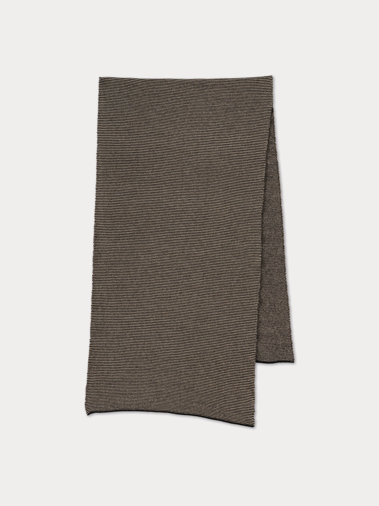 WIDE FINE STRIPE SCARF BLACK & OATMEAL