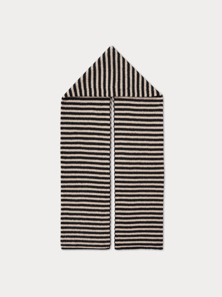 black and cream stripy scarf with hood