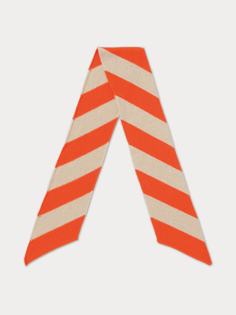 cream scarf with diagonal orange stripes