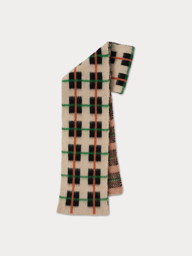 tartan scarf with cream, black, brown and green