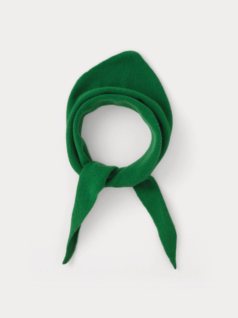 green triangle scarf tied into a knot