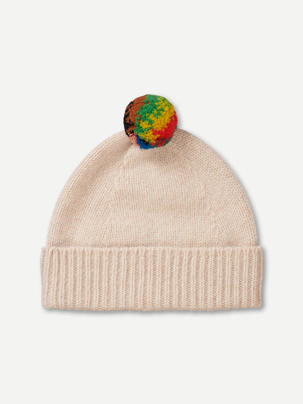 PLAIN HAT STRIPE POMPOM OATMEAL
