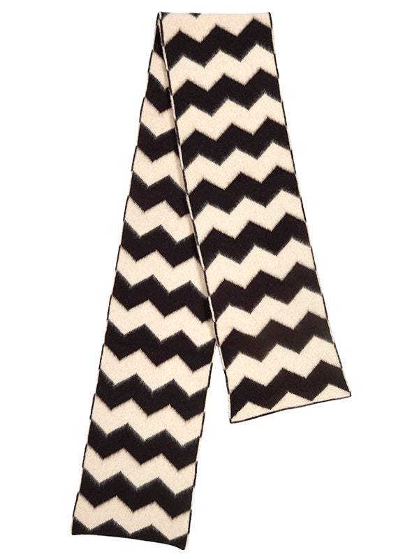 Brushed Zigzag Scarf Black & Oatmeal-Scarves-Jo Gordon-Brushed Zigzag Scarf Black & Oatmeal-scarf-100% Lambswool